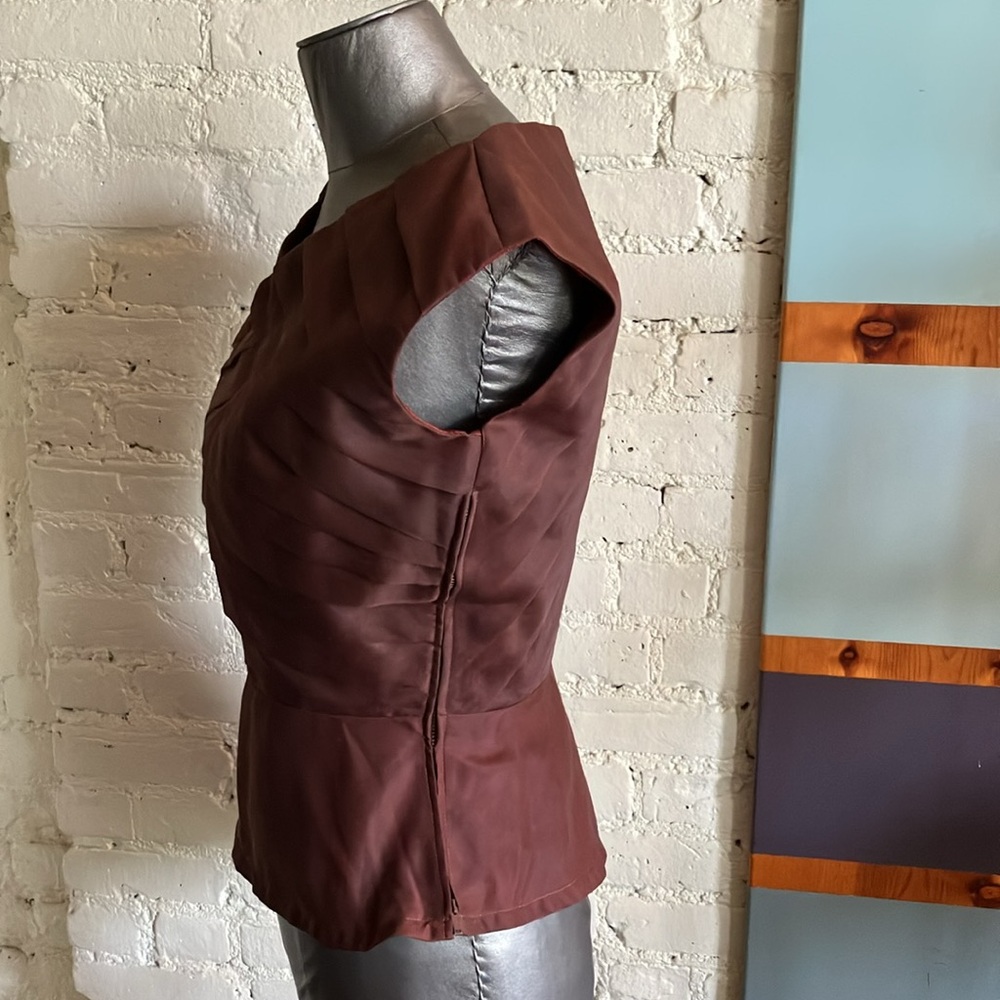 Vintage 50s diagonally tiered brown organza top size XS - Picture 2 of 16
